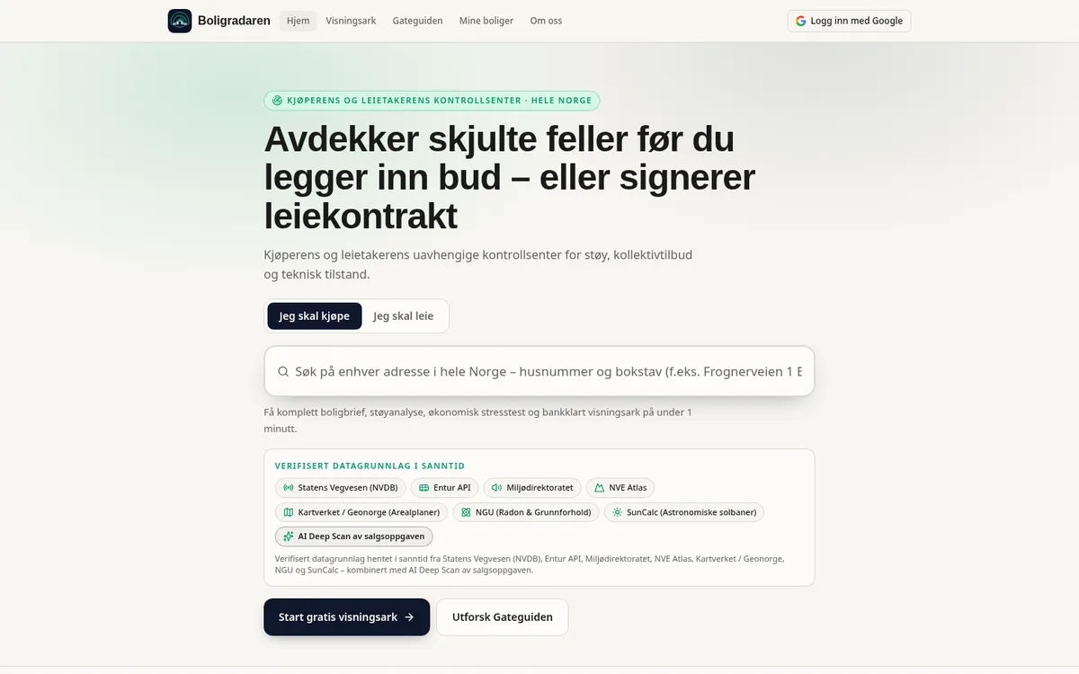 Skjermbilde av Boligradaren.no