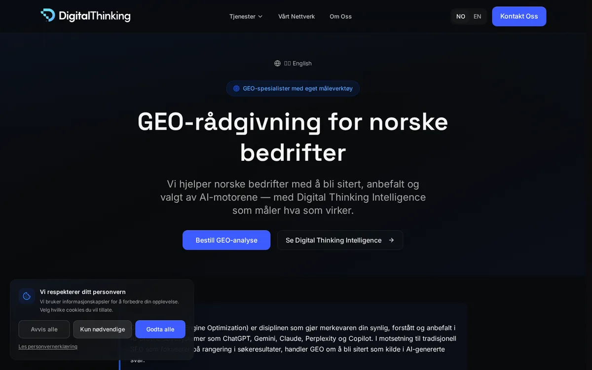 Skjermbilde av grensesnittet i Digital Thinking Intelligence